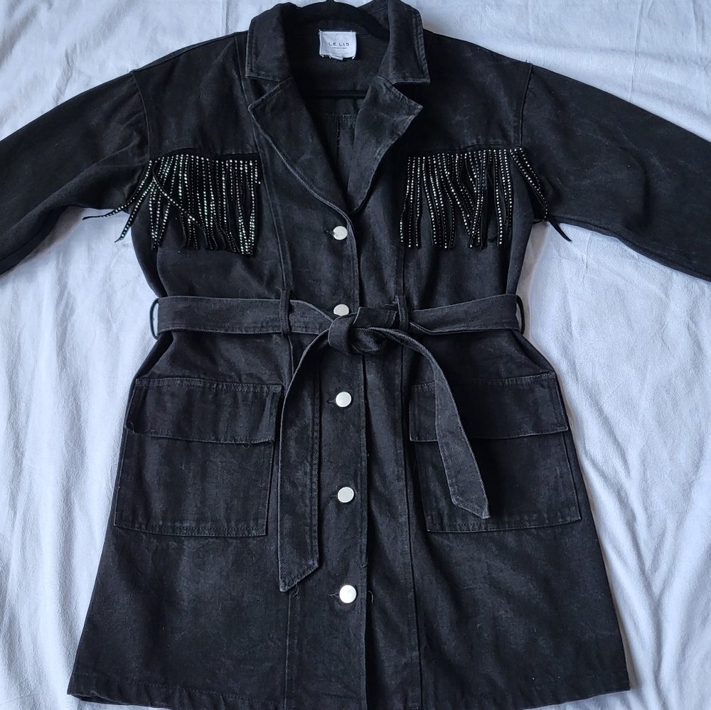 Le Lis Cowgirl Black Jean Button Down Tie Front Dress Size Small